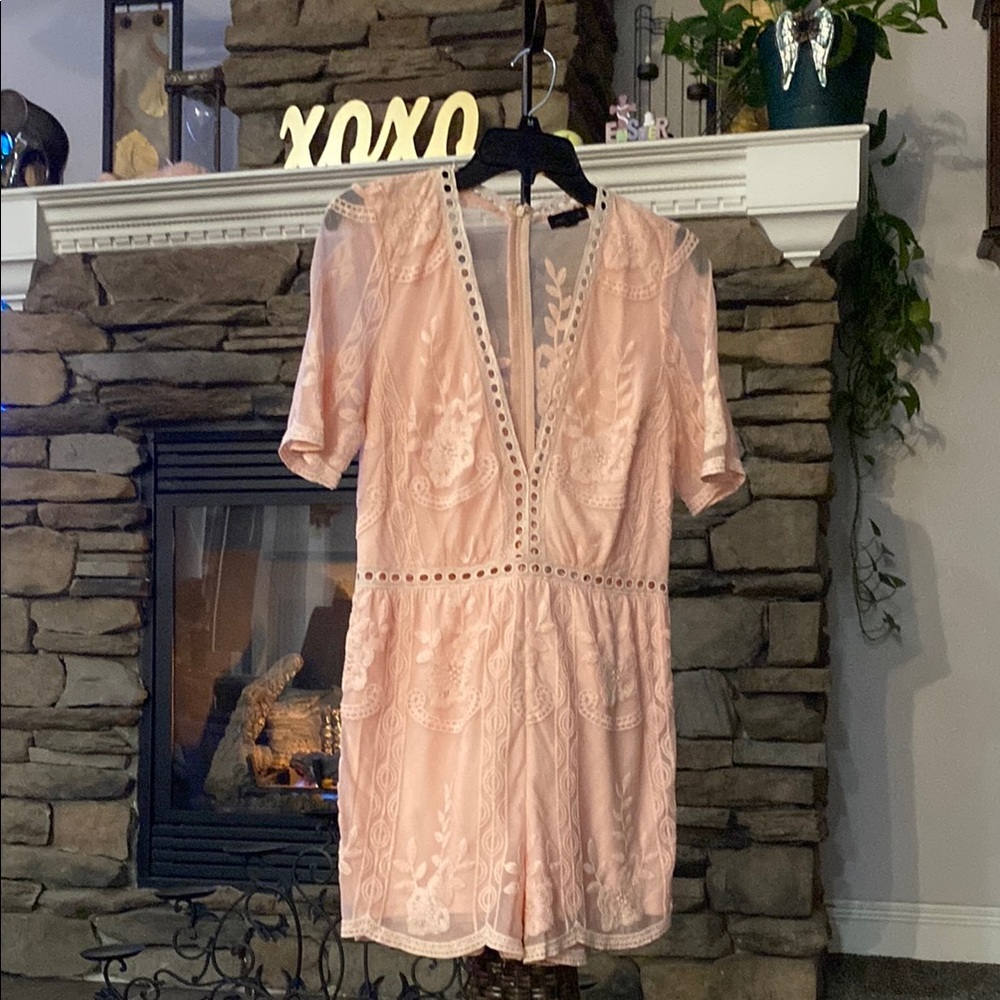 Pink Lace Short Sleeve Romper